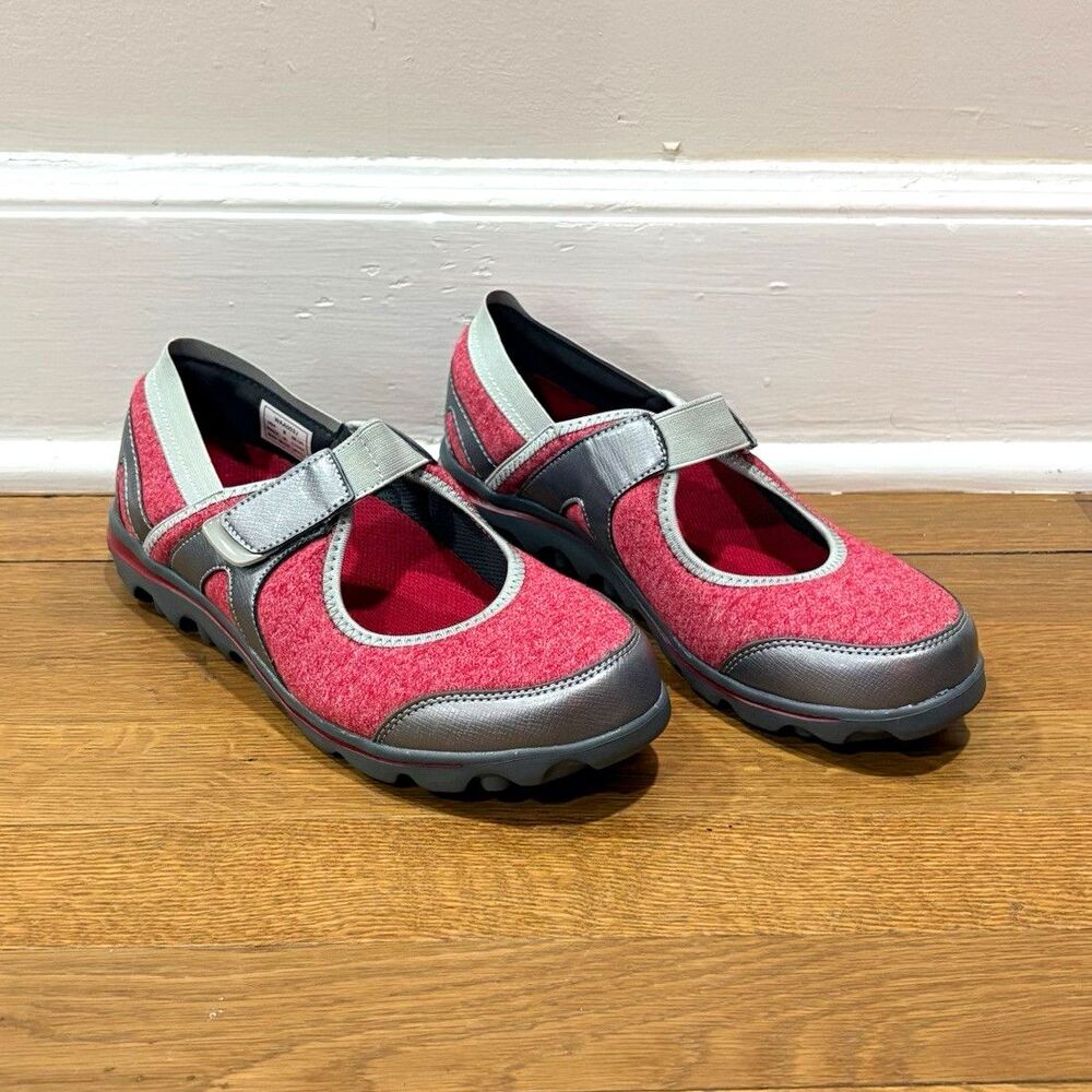 Prompt Red Gray Mary Jane Shoes Comfort Hook & Loop Womens 8 2E X Wide